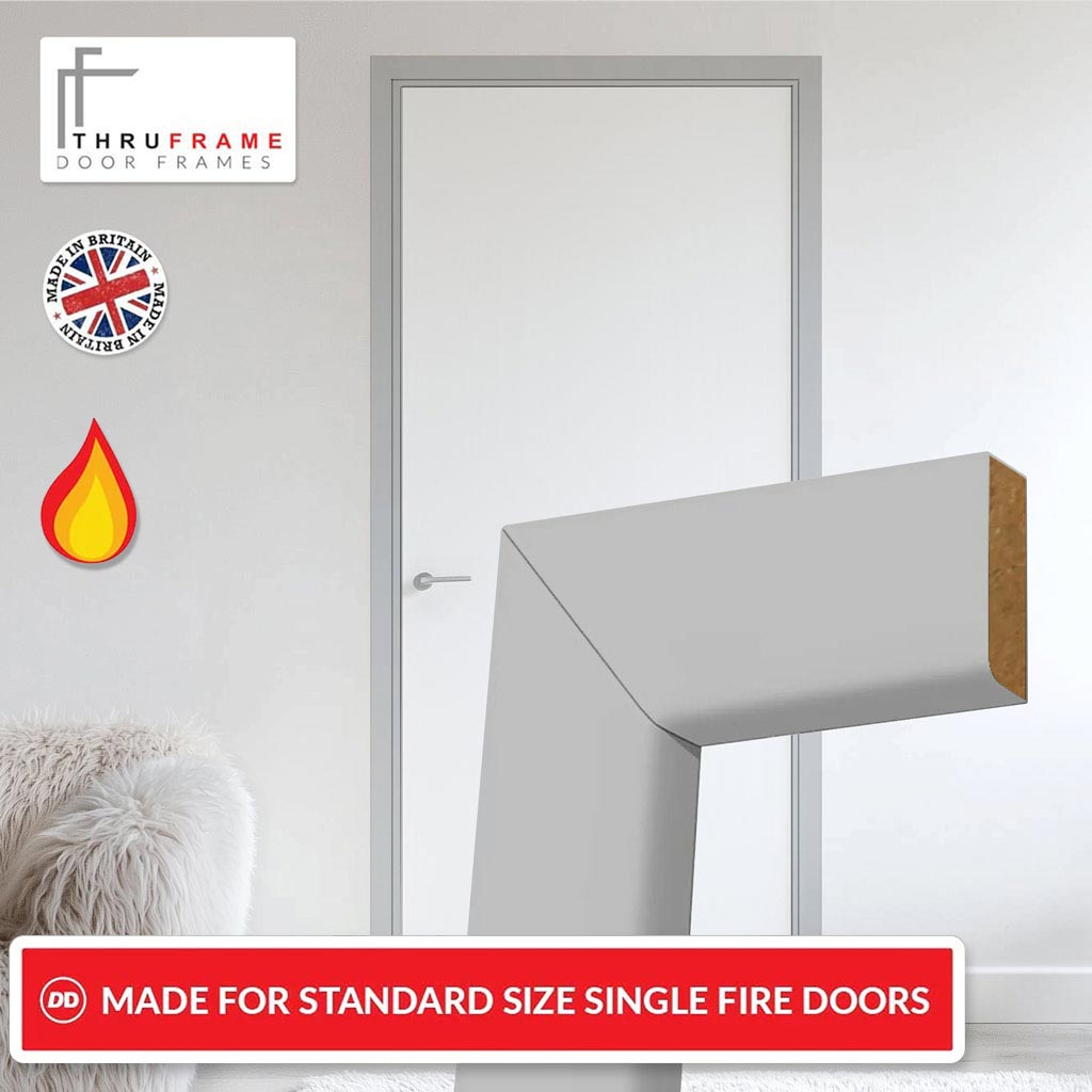 Made to Size Single Fire Door Frame and Simple Architrave Kit in Mist Grey Primed MDF - Suits 30 Minute Fire Doors