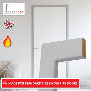 Image: Made to Size Single Fire Door Frame and Simple Architrave Kit in Mist Grey Primed MDF - Suits 30 Minute Fire Doors