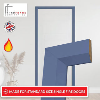 Image: Made to Size Single Fire Door Frame and Modern Architrave Kit in Heather Blue Primed MDF - Suits 30 Minute Fire Doors