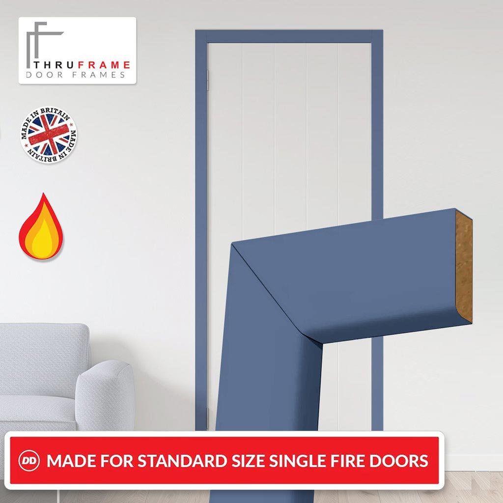 Made to Size Single Fire Door Frame and Simple Architrave Kit in Heather Blue Primed MDF - Suits 30 Minute Fire Doors