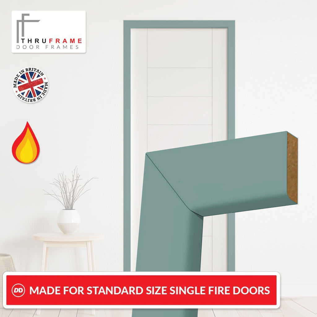 Made to Size Single Fire Door Frame and Simple Architrave Kit in Sage Sky Primed MDF - Suits 30 Minute Fire Doors