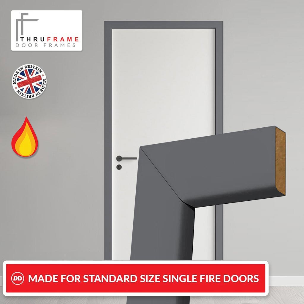 Made to Size Single Fire Door Frame and Simple Architrave Kit in Stormy Grey Primed MDF - Suits 30 Minute Fire Doors