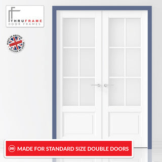 Image: Made to Size Thruframe Interior Heather Blue Primed Door Lining Frame - Suits Double Doors