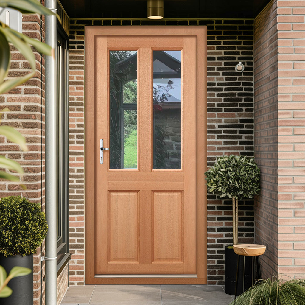 Malton External 2L Hardwood Front Door and Frame Set with Fittings - Clear Double Glazing