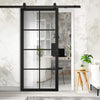 Top Mounted Black Sliding Track & Door - Malvern Black Primed Internal Door - Clear Glass - Prefinished