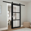 Top Mounted Black Sliding Track & Solid Wood Door - Handcrafted Eco-Urban Manchester 3 Pane Solid Wood Door DD6306 - Clear Reeded Glass - Shadow Black Premium Primed