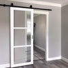 Top Mounted Black Sliding Track & Solid Wood Door - Handcrafted Eco-Urban Manchester 3 Pane Solid Wood Door DD6306 - Clear Reeded Glass - Cloud White Premium Primed