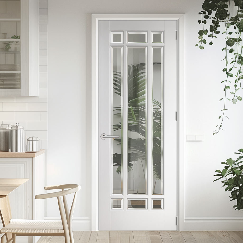 EasiKit Internal Door and Frame Kit - Manhattan Internal Door - Bevelled Clear Glass - White Primed