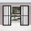 Double Sliding Door & Premium Wall Track - Eco-Urban® Marfa 4 Pane Doors DD6313SG - Frosted Glass - 6 Colour Options