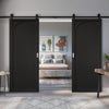 Top Mounted Black Sliding Track & Double Door - Melrose Panel Black Internal Door - Prefinished