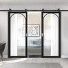 Top Mounted Black Sliding Track & Double Door - Melrose Black Internal Door - Clear Glass - Prefinished