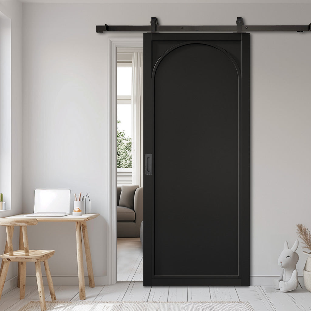 Top Mounted Black Sliding Track & Door - Melrose Panel Black Internal