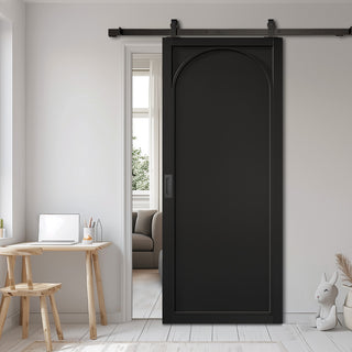 Image: Top Mounted Black Sliding Track & Door - Melrose Panel Black Internal Door - Prefinished