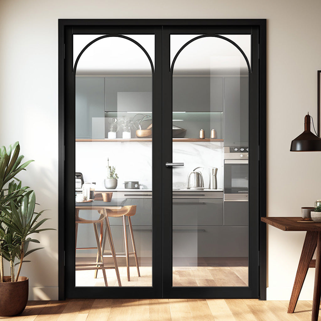 Melrose Black Internal Door Pair - Clear Glass - Prefinished