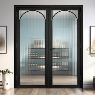 Image: Melrose Black Internal Door Pair - Reeded Glass - Prefinished