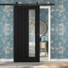 Top Mounted Black Sliding Track & Door - Mexicano Black Internal Door - Vertical Lining - Offset Clear Glass - Prefinished