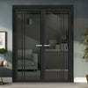 Milano Solid Wood Internal Door Pair UK Made DD0101T Tinted Glass - Shadow Black Premium Primed - Urban Lite® Bespoke Sizes