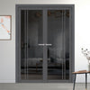 Milano Solid Wood Internal Door Pair UK Made DD0101T Tinted Glass - Stormy Grey Premium Primed - Urban Lite® Bespoke Sizes