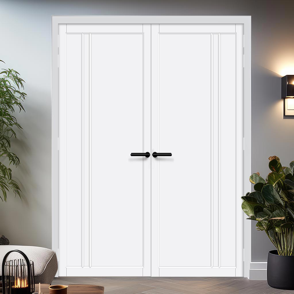 Milano Panel Solid Wood Internal Door Pair UK Made DD0101P - Cloud White Premium Primed - Urban Lite® Bespoke Sizes