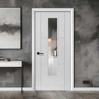 Image: EasiKit Internal Door and Frame Kit - J B Kind White Contemporary Mistral Primed Flush Internal Door - Clear Glass