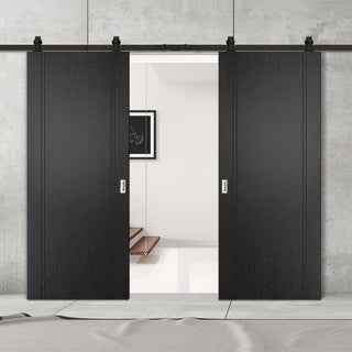 Image: Top Mounted Black Sliding Track & Double Door - Monaco Black Internal Door - Laminated