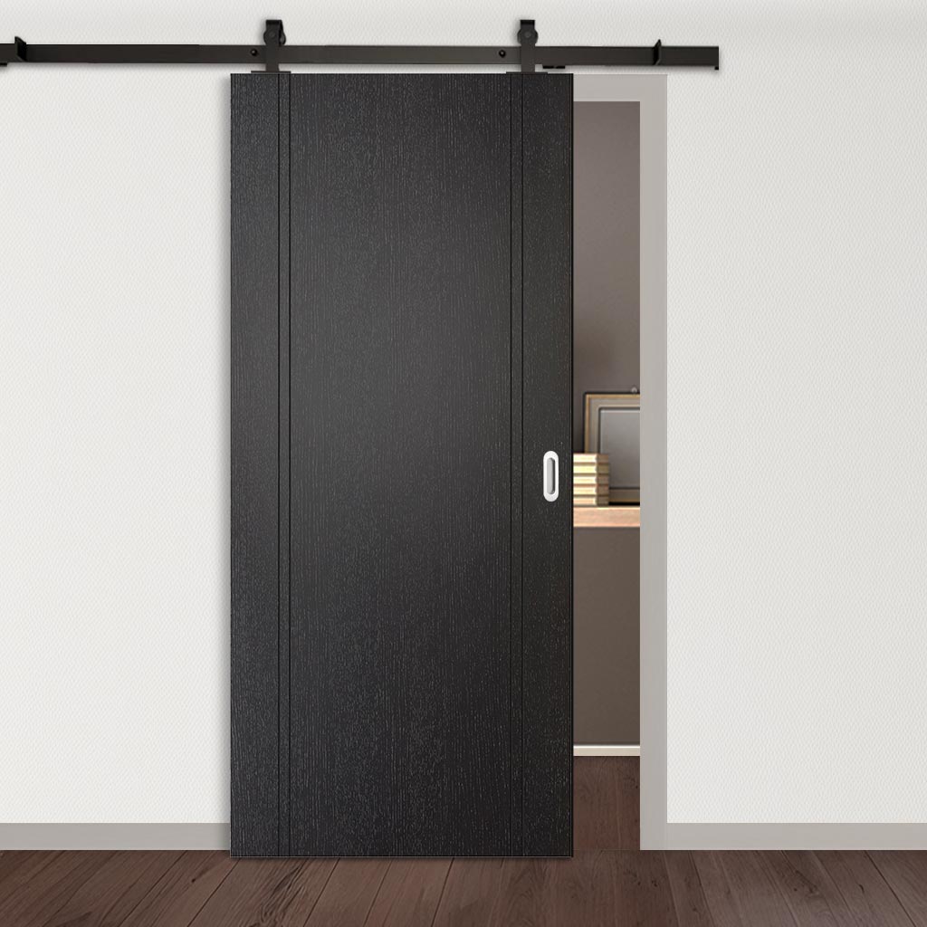 Top Mounted Black Sliding Track & Door - Monaco Black Internal Door - Laminated