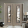 Laminate Monaco Flush Light Grey Internal Door Pair with Contrasting Lines - Clear Glass - Prefinished