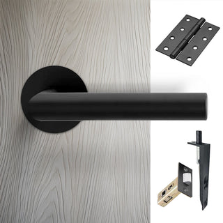 Image: Monroe Double Door Lever Handle Pack - 6 Square Hinges - Matt Black - Combo Handle and Accessory Pack