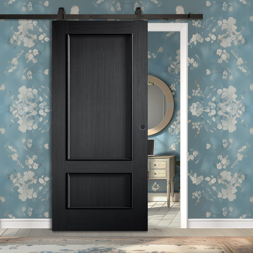 Top Mounted Black Sliding Track & Door - Murcia Black Panel Internal Door - Prefinished