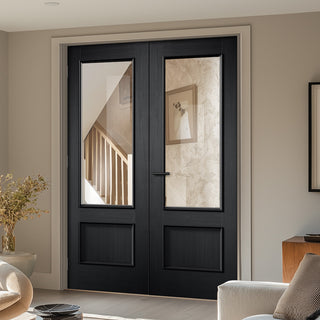 Image: Murcia Black Panel Internal Door Pair - Clear Glass - Prefinished