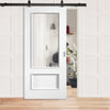 Top Mounted Black Sliding Track & Door - Murcia White Primed Internal Door - Clear Glass