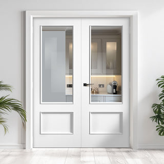 Image: Murcia White Primed Internal Door Pair - Clear Glass