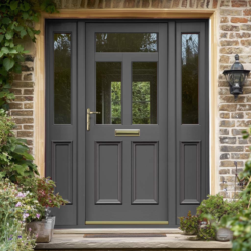 Exterior Victorian Nightingale Front Door with Two Sidelights - Customisable: Size, Colour, Glass and Sidelight Options