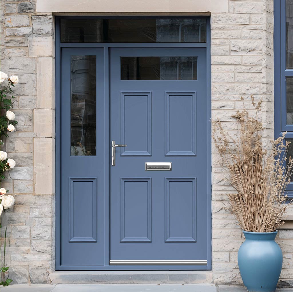 Exterior Victorian Nightingale 1L 4P Door with Single Sidelight and Transom - Customisable: Size, Colour, Glass and Sidelight Options