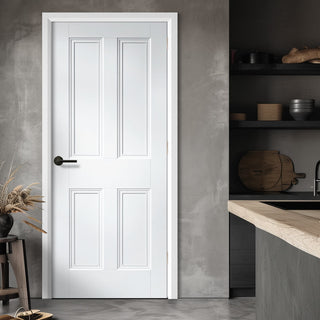 Image: EasiKit Internal Door and Frame Kit - Nostalgia 4 Panel Internal Door - Raised Mouldings - White Primed