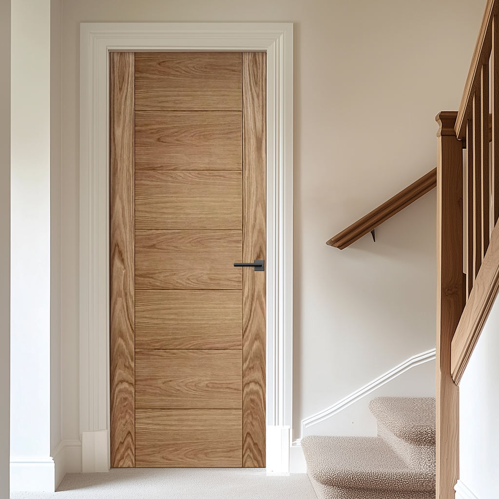 Fire Internal Door, Carini 7 Panel Oak Flush - 30 Minute Fire Rated