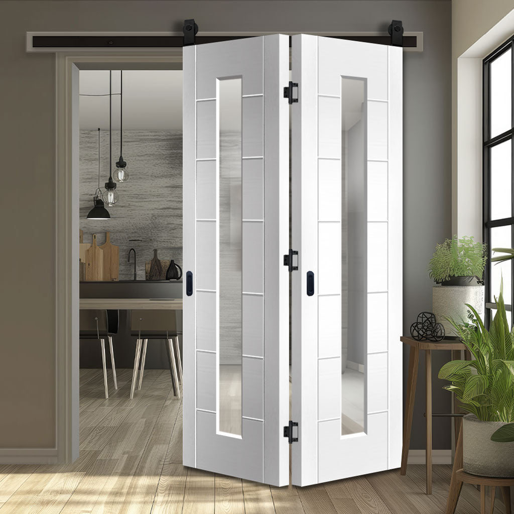 SpaceEasi Top Mounted Black Folding Track & Double Door - Palermo 1 Pa