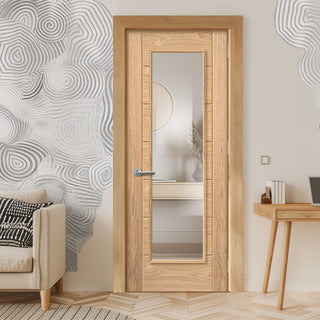 Image: EasiKit Internal Door and Frame Kit - J B Kind Oak Contemporary Palomino Oak Internal Internal Door - Clear Glass