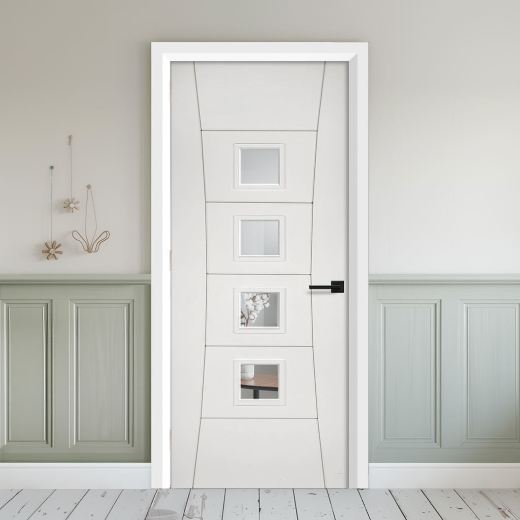 EasiKit Internal Door and Frame Kit - Pamplona White Primed Flush Internal Door - Clear Glass