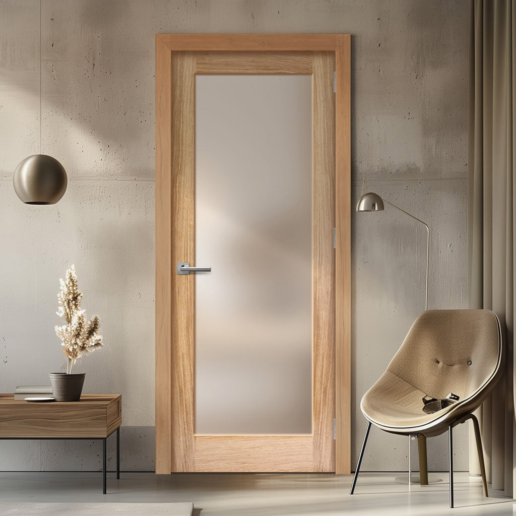 EasiKit Internal Door and Frame Kit - Pattern 10 Oak Internal Door - Full Pane Frosted Glass