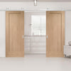 Top Mounted Stainless Steel Sliding Track & Double Door - Pattern 10 1 Panel Shaker Oak Doors - Unfinished