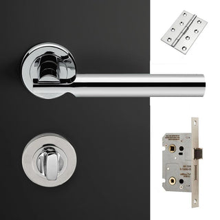 Image: Turin Door Lever Bathroom Handle Pack - 3 Square Hinges - Polished Chrome Finish