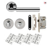 Turin Door Lever Bathroom Handle Pack - 4 Square Hinges - Polished Chrome Finish