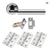 Turin Door Lever Handle Pack - 3 Square Hinges - Polished Chrome Finish