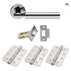 Turin Door Lever Handle Pack - 3 Radius Cornered Hinges - Polished Chrome Finish