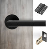 Monroe Door Lever Handle Pack - 3 Radius Cornered Hinges - Matt Black