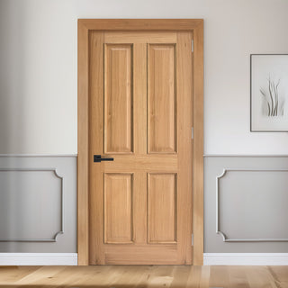 Image: EasiKit Internal Door and Frame Kit - Regency Oak 4 Panel Internal Door - Raised Mouldings