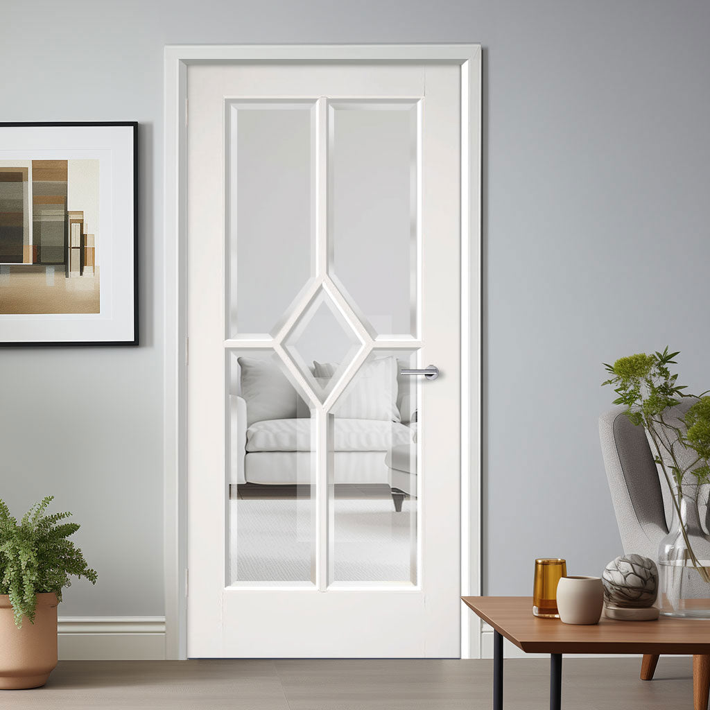 EasiKit Internal Door and Frame Kit - Reims Diamond Internal Door - Clear Bevelled - White Primed