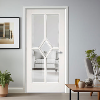 Image: EasiKit Internal Door and Frame Kit - Reims Diamond Internal Door - Clear Bevelled - White Primed