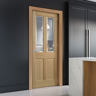 Image: EasiKit Internal Door and Frame Kit - Richmond Oak Internal Door - No Raised Mouldings - Bevelled Clear Glass